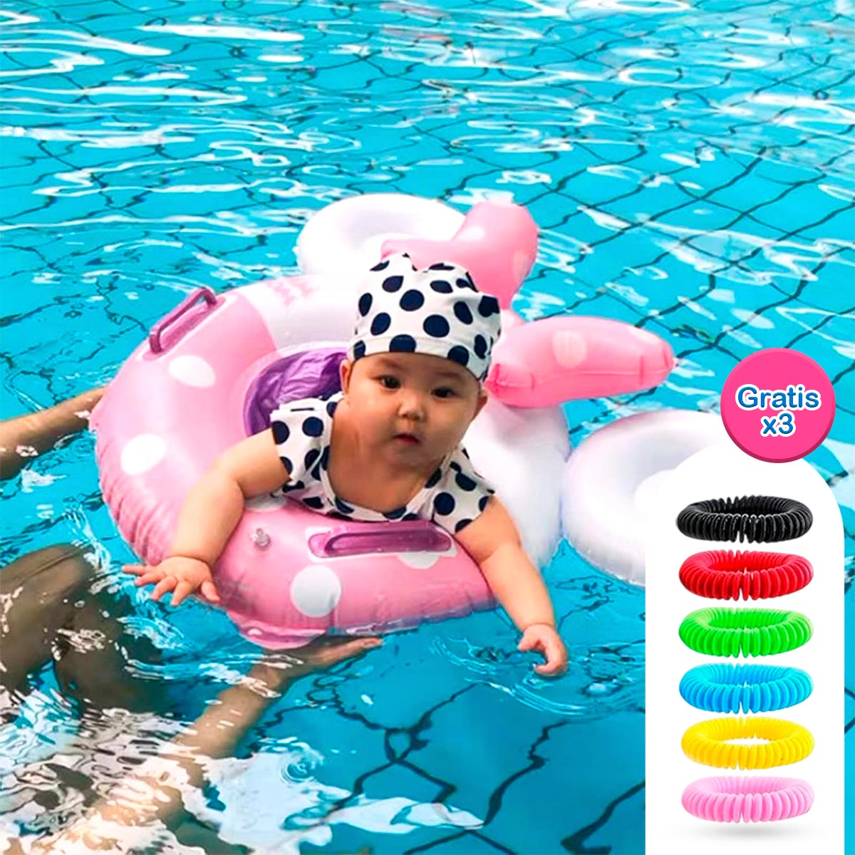 Flotador Niños + Pulsera Repelente x3