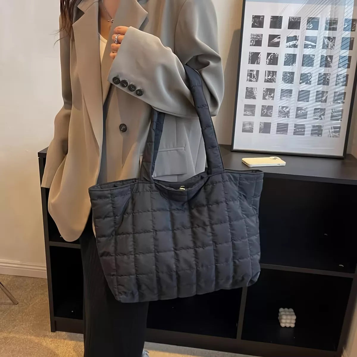 Bolso Puff Negro Mujer