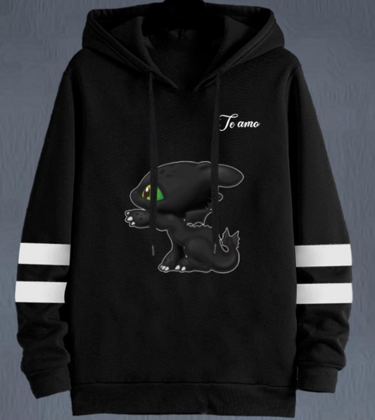 Buzo Buso Hoodie Chimuelo Negro lineas