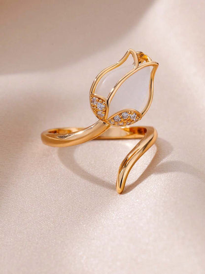 Anillo Tulipan blanco +Caja REGALO